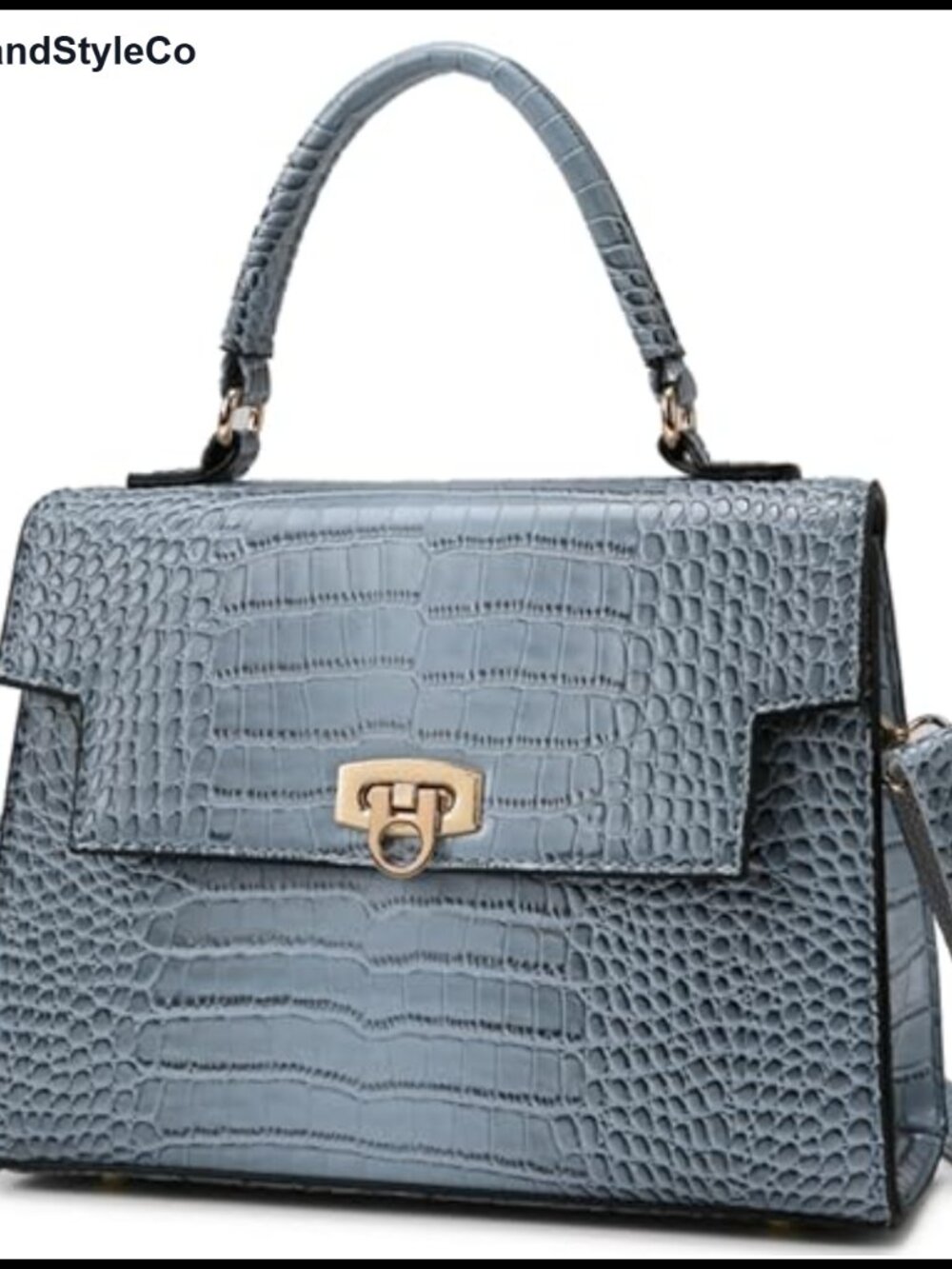 Structured Vegan Leather Croc Embossed Satchel Top Handle Crossbody Purse